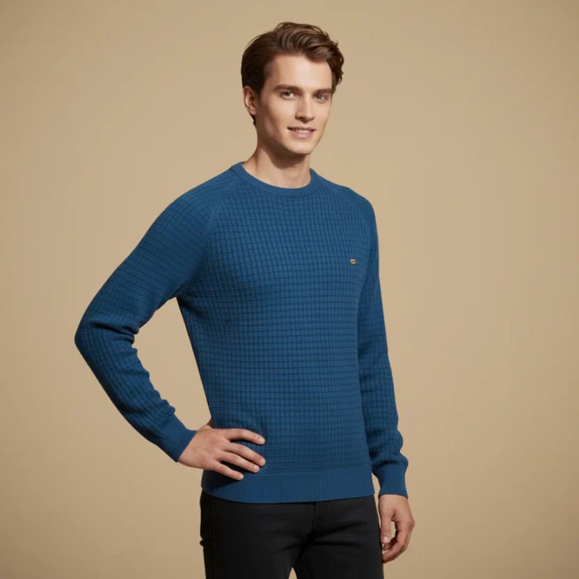 Men's Waffle Knit Crewneck Jumper - Blue