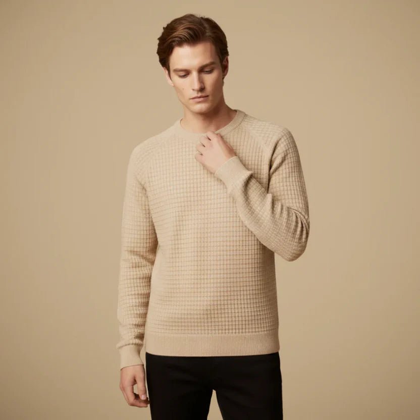 Men's Waffle Knit Crewneck Jumper - Beige