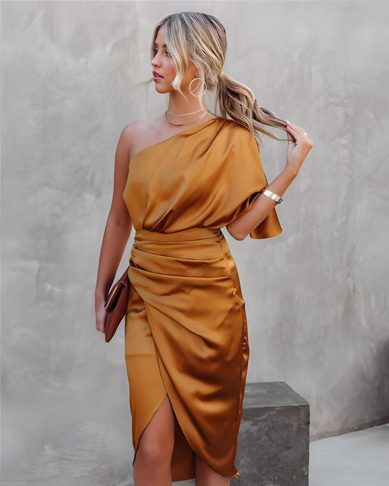 Women's Satin Cocktail Midi Dress - Orange