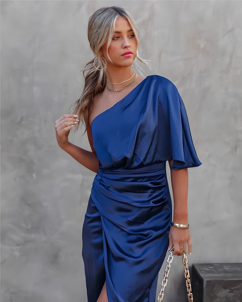 Women's Satin Cocktail Midi Dress - Blue
