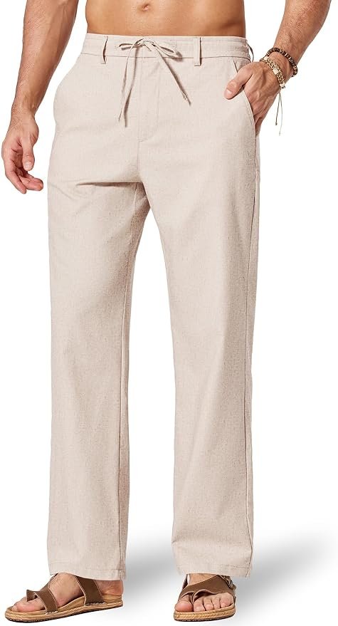 Men's Linen-Blend Beach Trousers - Beige