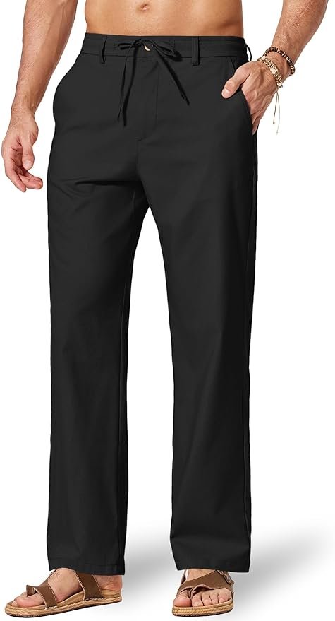 Men's Linen-Blend Beach Trousers - Black