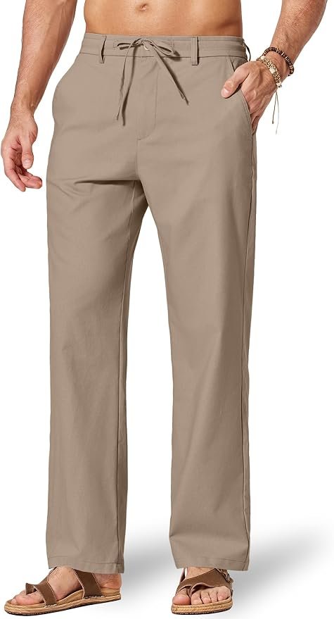 Men's Linen-Blend Beach Trousers - Dark Khaki