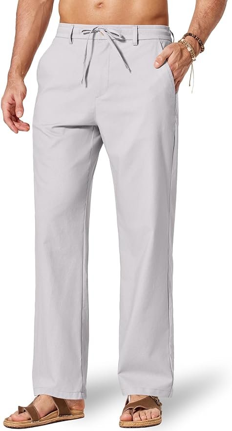 Men's Linen-Blend Beach Trousers - Light Gray