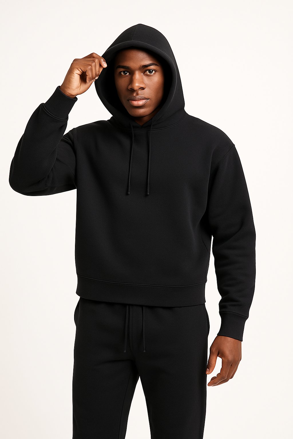 Men's Cropped Fleece Hoodie - Black Suit