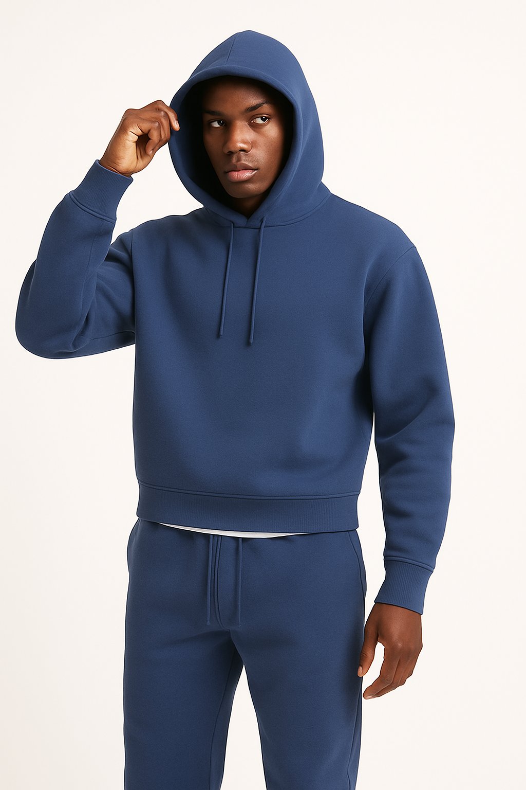 Men's Cropped Fleece Hoodie - Blue Suit