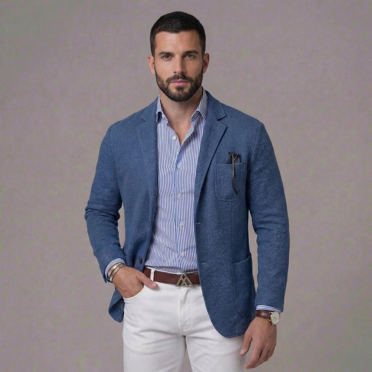 Men's Linen Blend Unstructured Blazer - Blue
