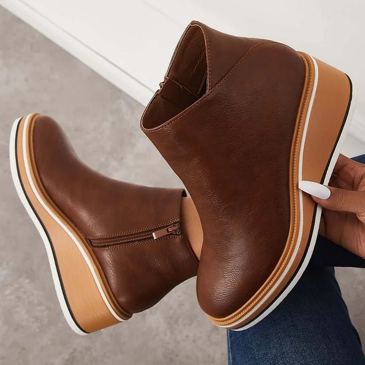 Women's Wedge Ankle Boots - Dark Brown