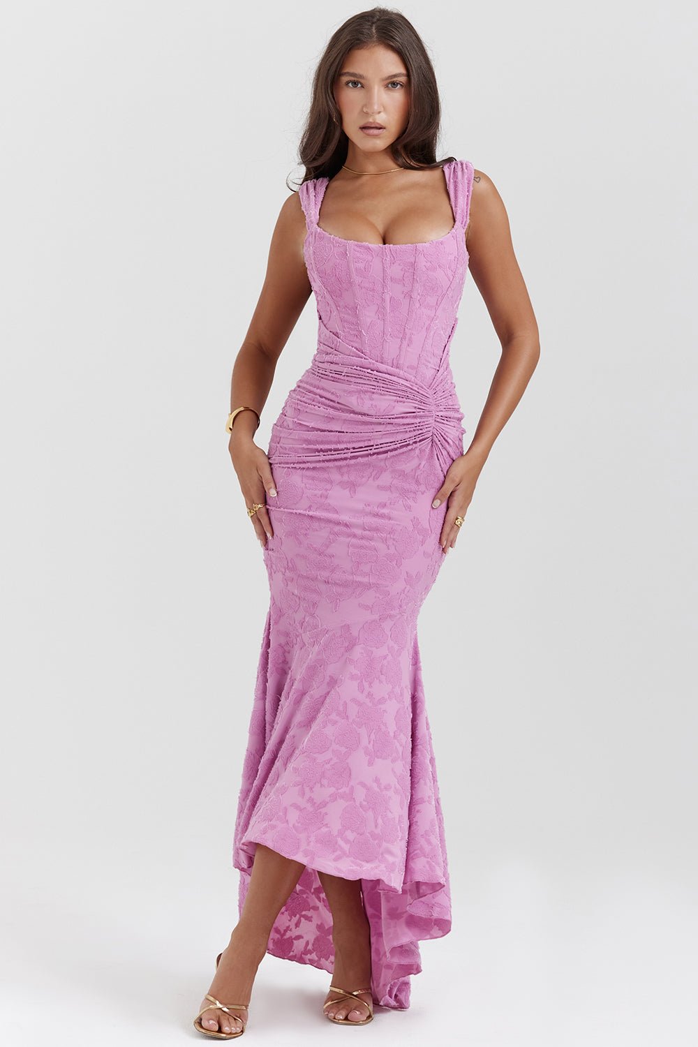 Women's Floral Bodycon Gown - Purple