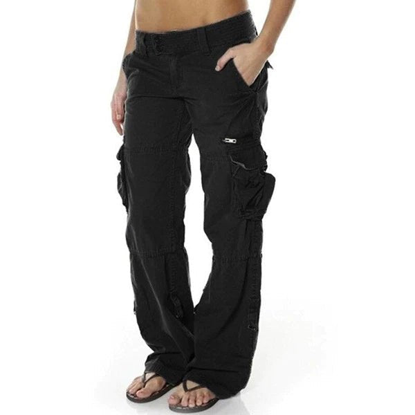 Women's Straight Cargo Trousers - Black