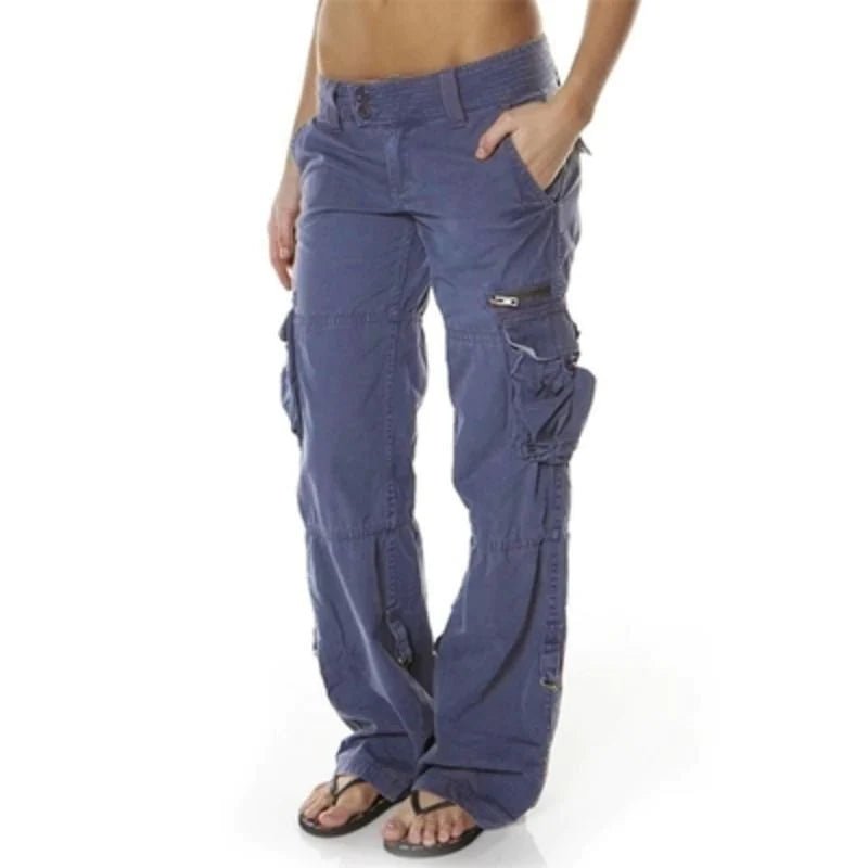 Women's Straight Cargo Trousers - Blue