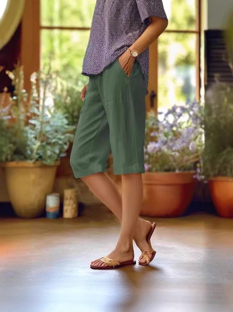 Women's Cropped Wide-Leg Trousers - Green