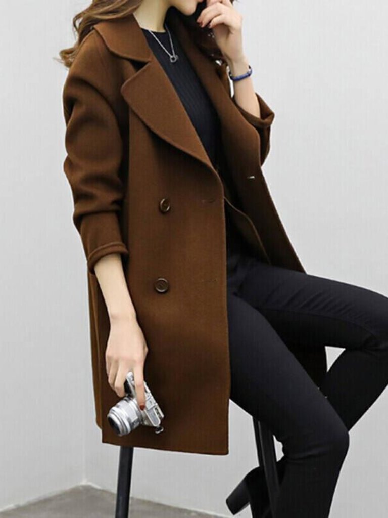 Women's Oversized Wool Coat - Brown