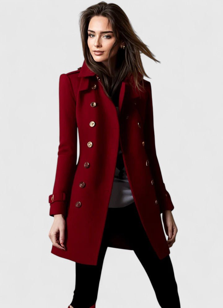 Women's Slim Wool Coat - Red