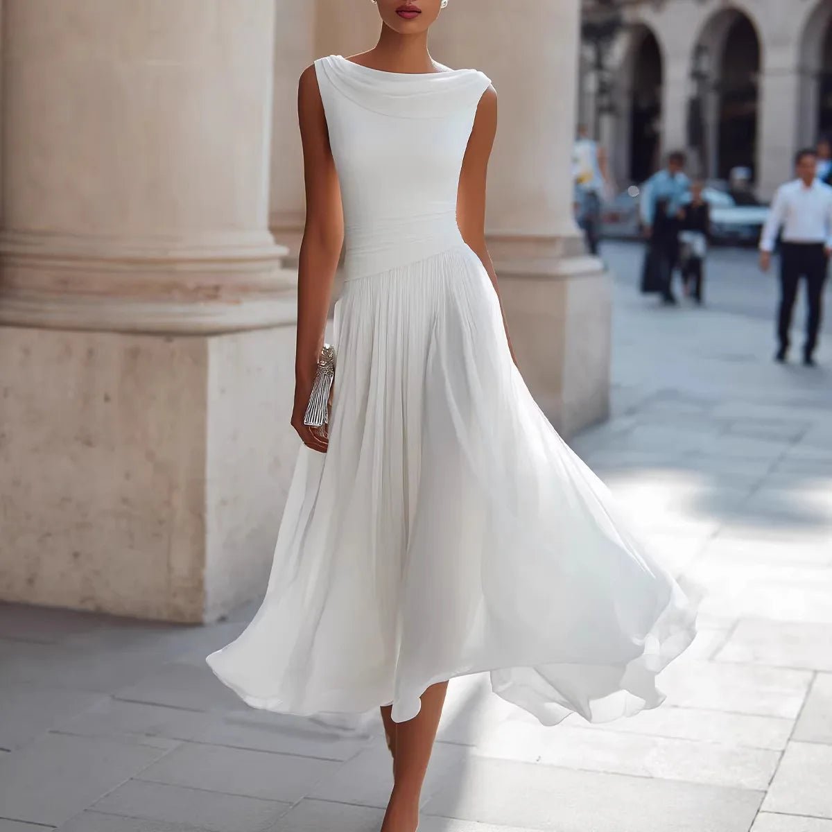 Women's Midi Cocktail Chiffon Dress - White