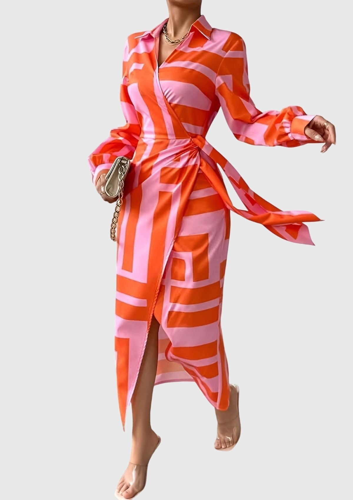 Women's Satin Wrap Midi Dress