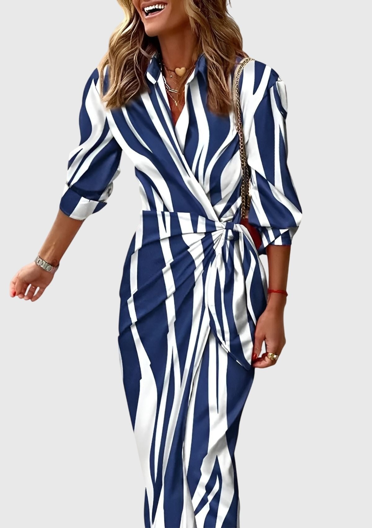 Women's Satin Wrap Midi Dress - Blue