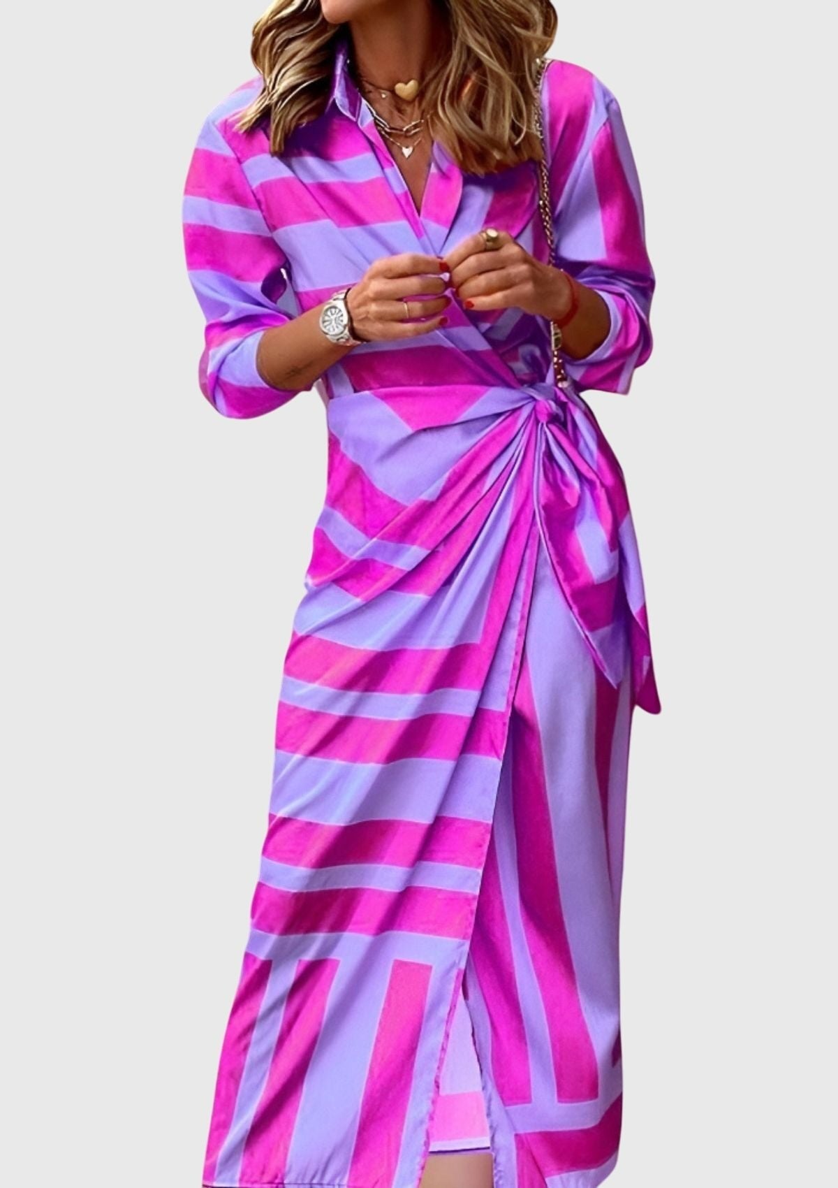 Women's Satin Wrap Midi Dress - Purple