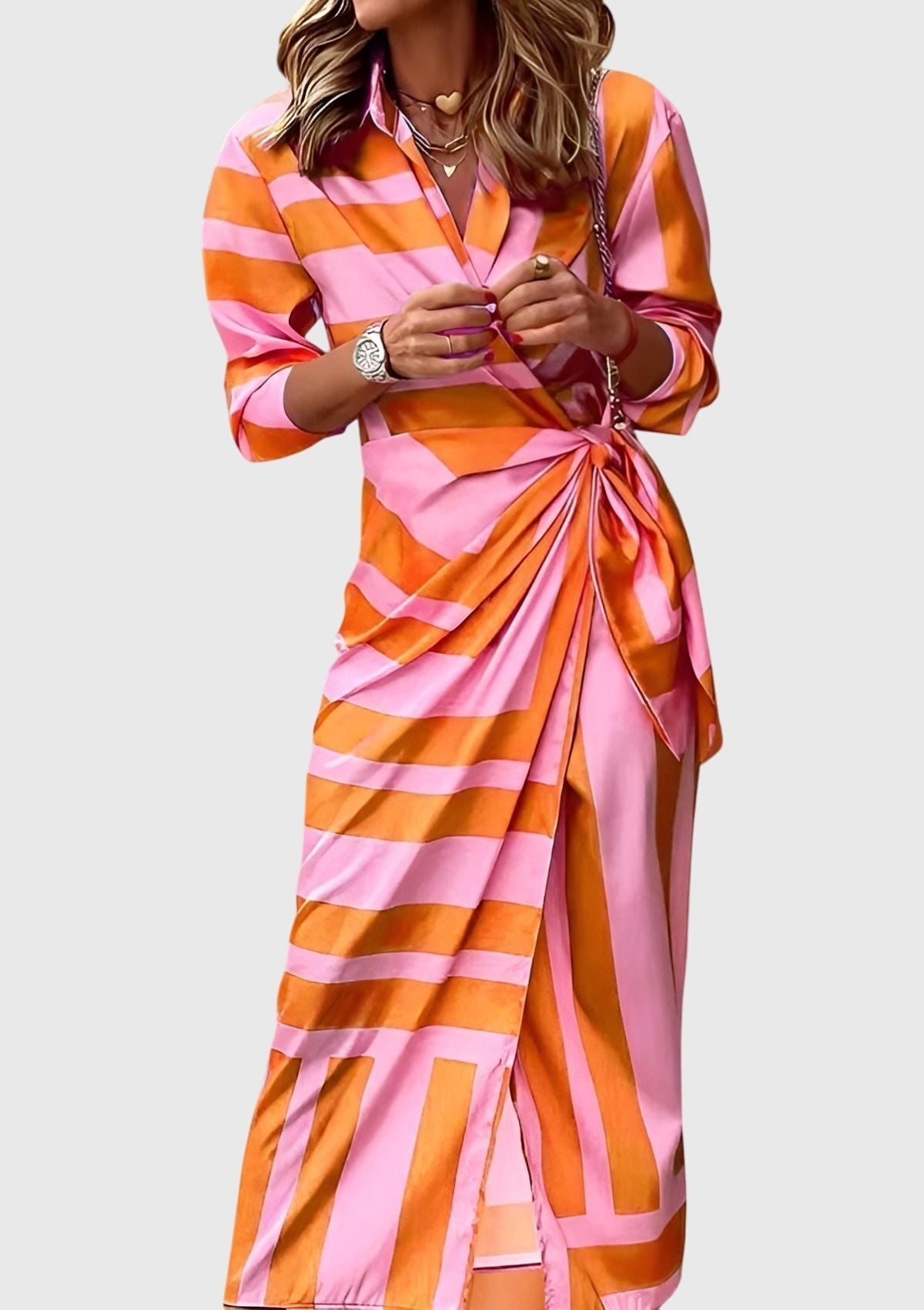 Women's Satin Wrap Midi Dress