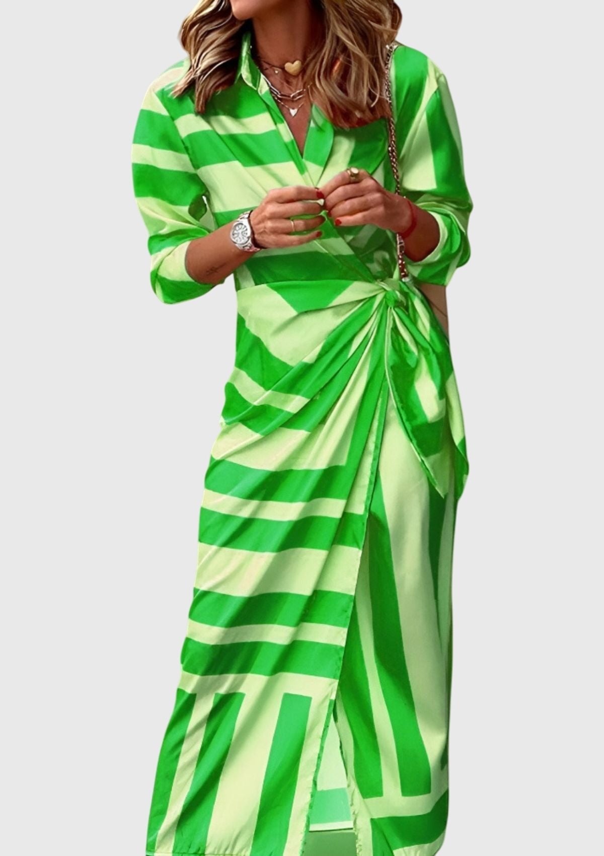 Women's Satin Wrap Midi Dress - Green