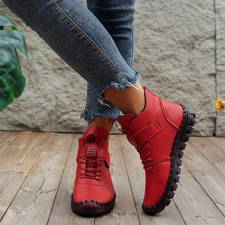Women's High-Top Ankle Boots - Red