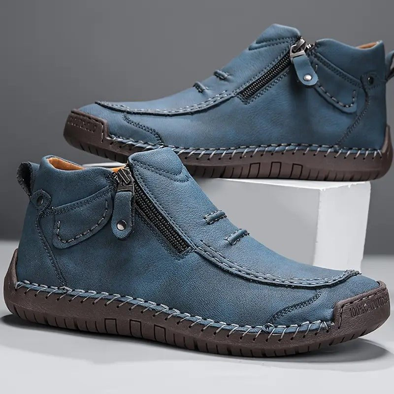 Men's Leather Ankle Boots - Blue