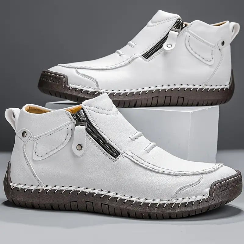 Men's Leather Ankle Boots - White
