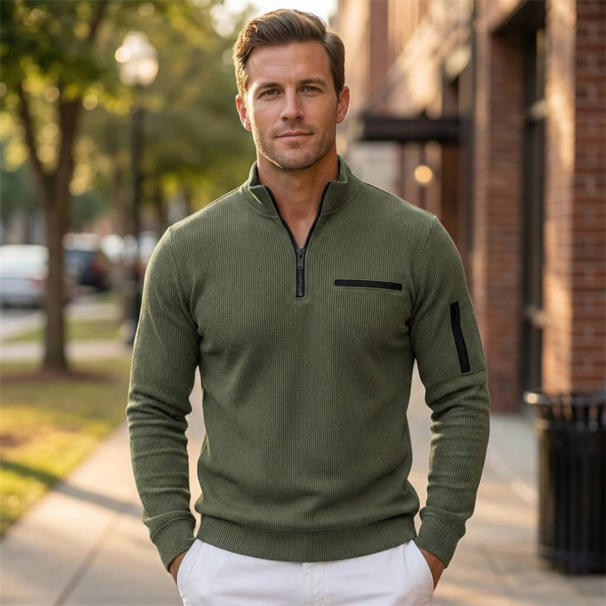 Men's Quarter-Zip Jumper Jumper - Army Green