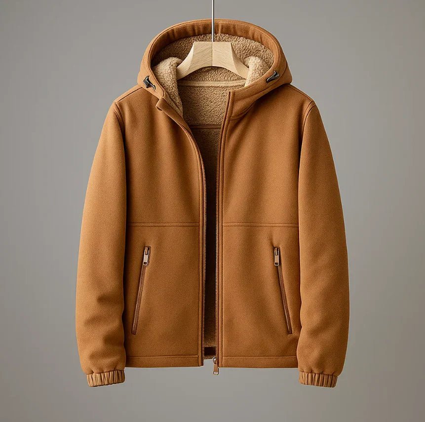 Men's Hooded Fleece Jacket - Light Brown