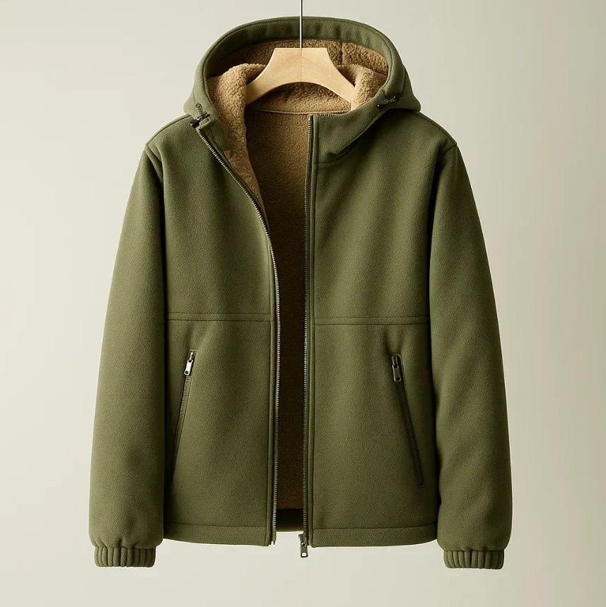 Men's Hooded Fleece Jacket - Olive Green