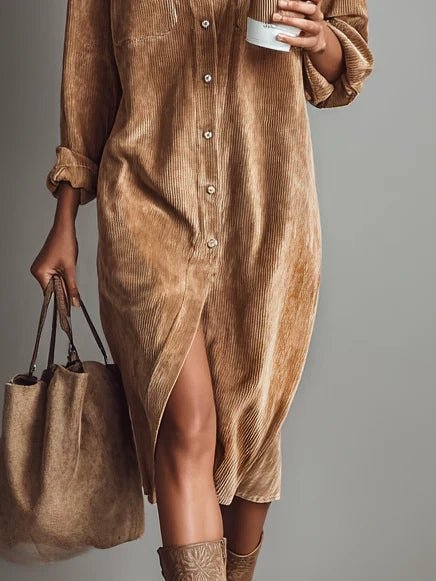 Women's Long Sleeve Oversized Corduroy Midi Dress