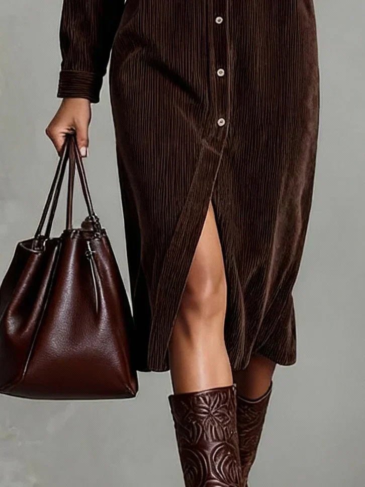 Women's Long Sleeve Oversized Corduroy Midi Dress