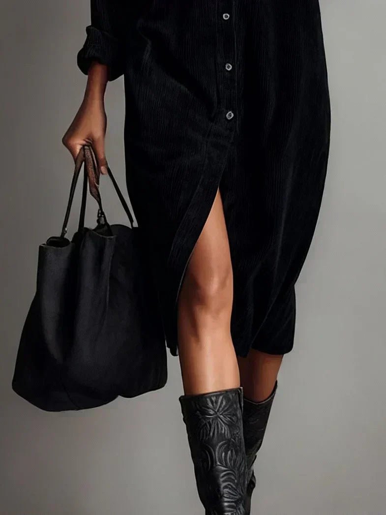 Women's Long Sleeve Oversized Corduroy Midi Dress