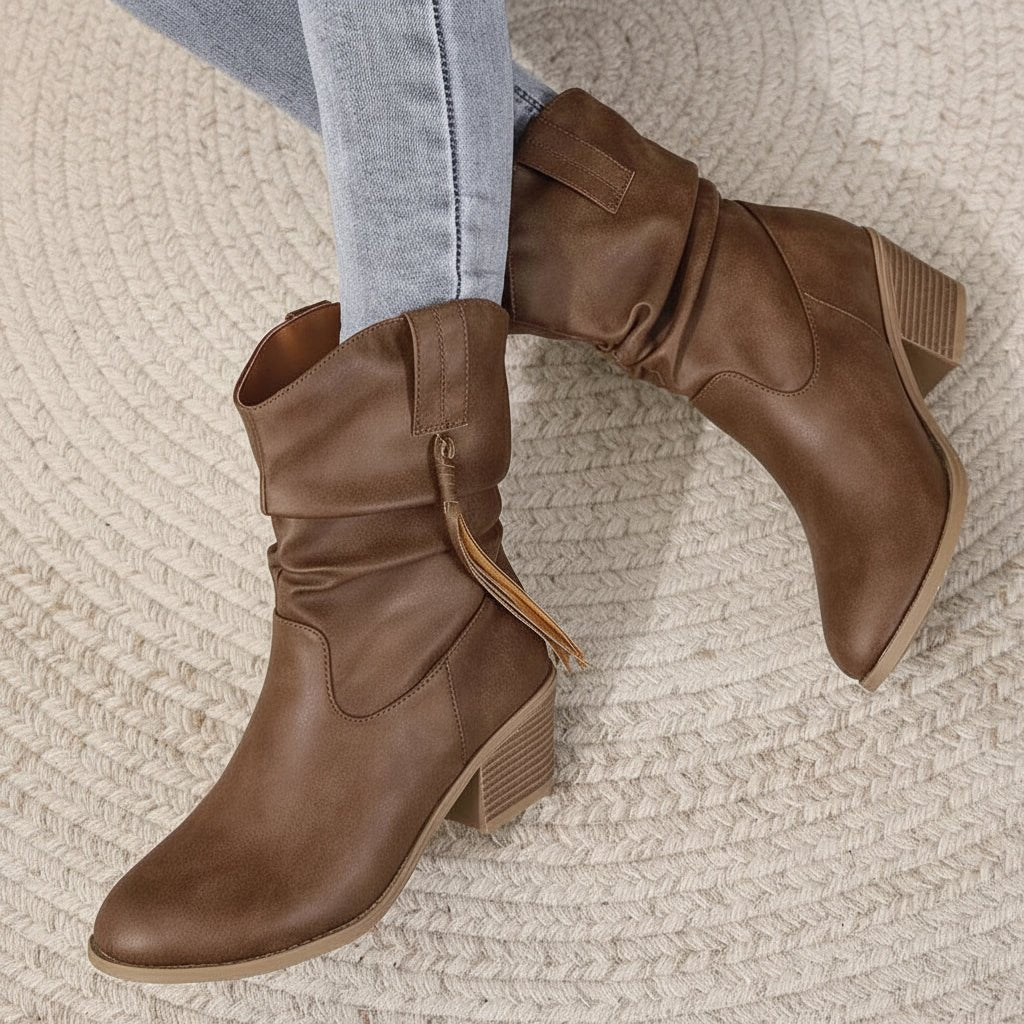 Women's Mid-Calf Ankle Boots - Dark Brown B