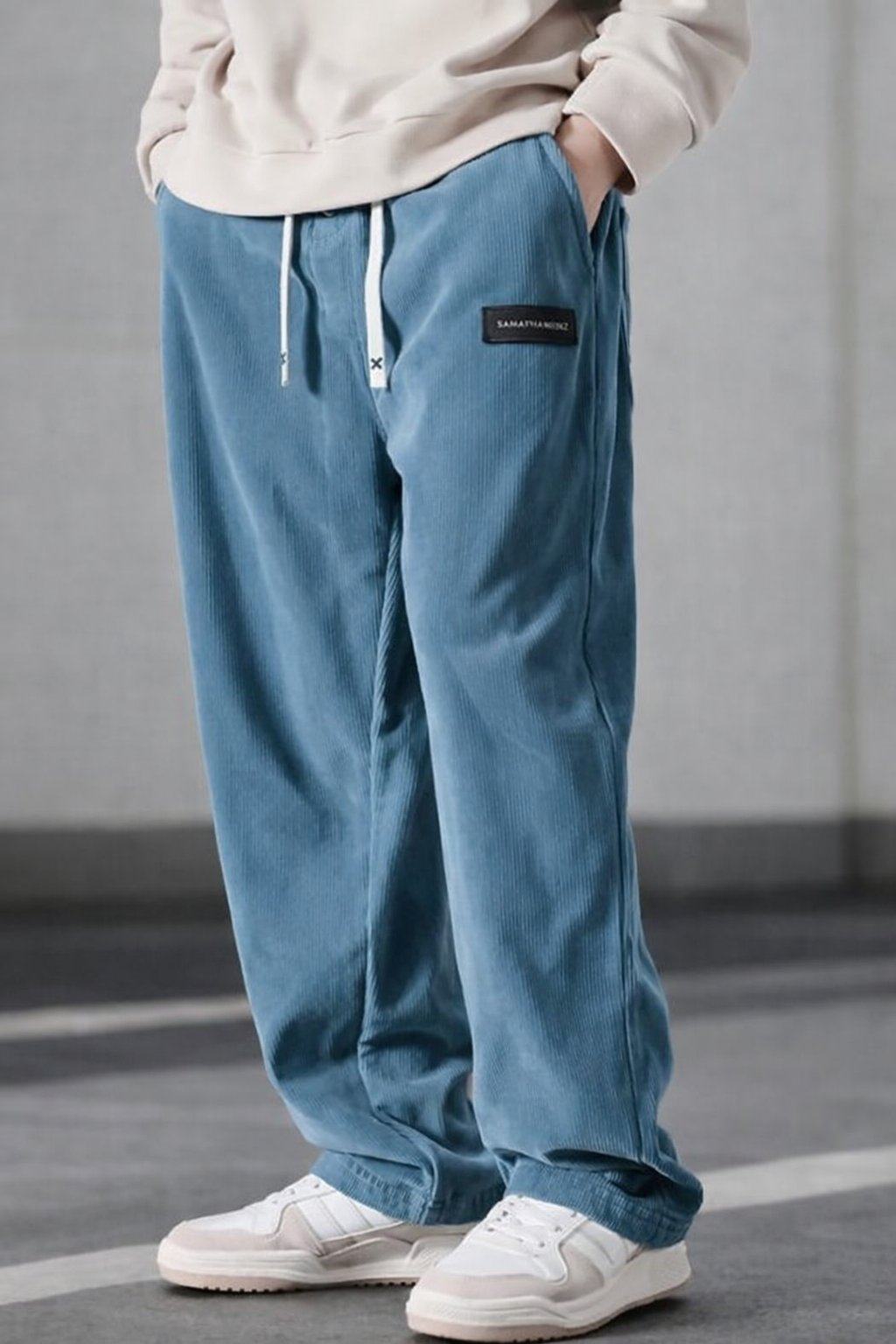 Men's Corduroy Wide-Leg Trousers - Sky Blue