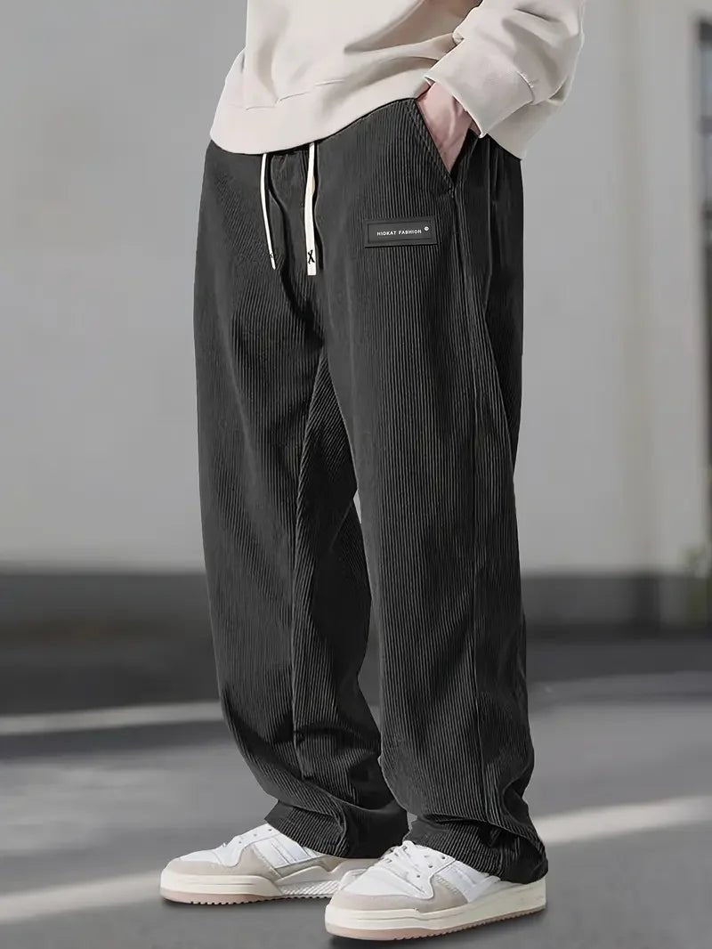 Men's Corduroy Wide-Leg Trousers - Black