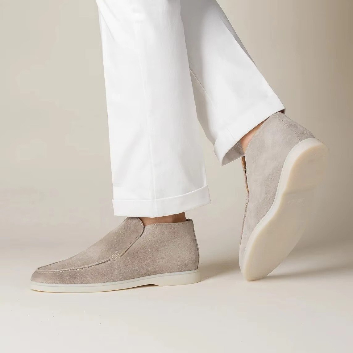 Men's Suede Ankle Boots - Beige
