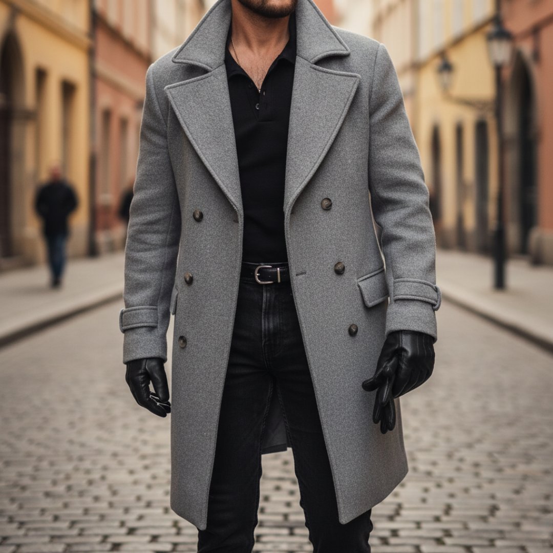 Men's Wool Double-Breasted Overcoat - Grey