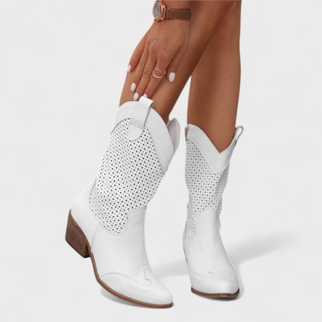 Women's Suede Cowboy Ankle Boots - White