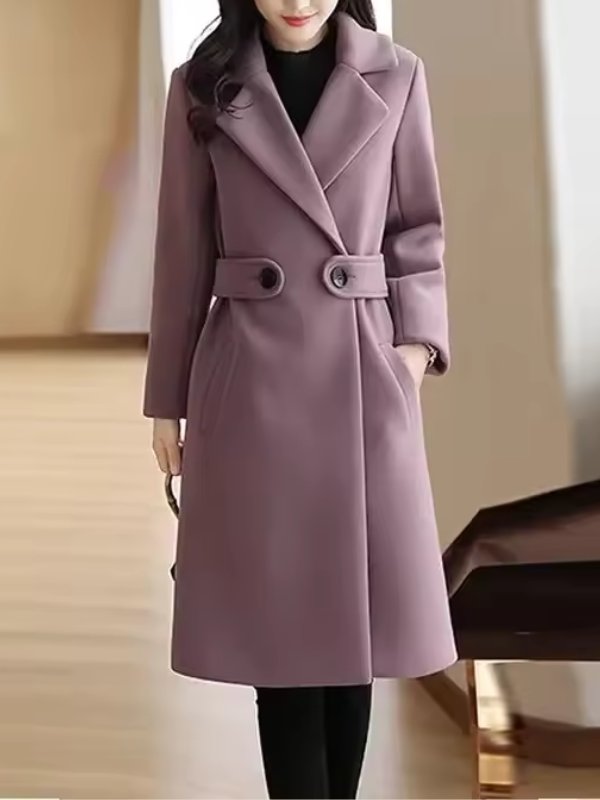 Women's Midi Wool Coat - Purple