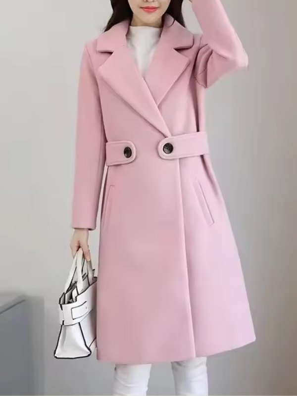 Women's Midi Wool Coat - Pink