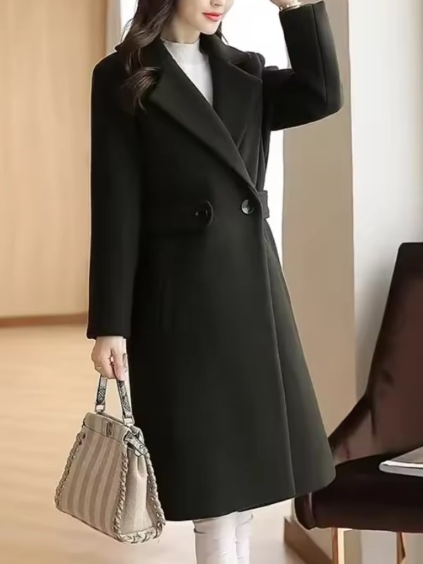 Women's Midi Wool Coat - Dark Green
