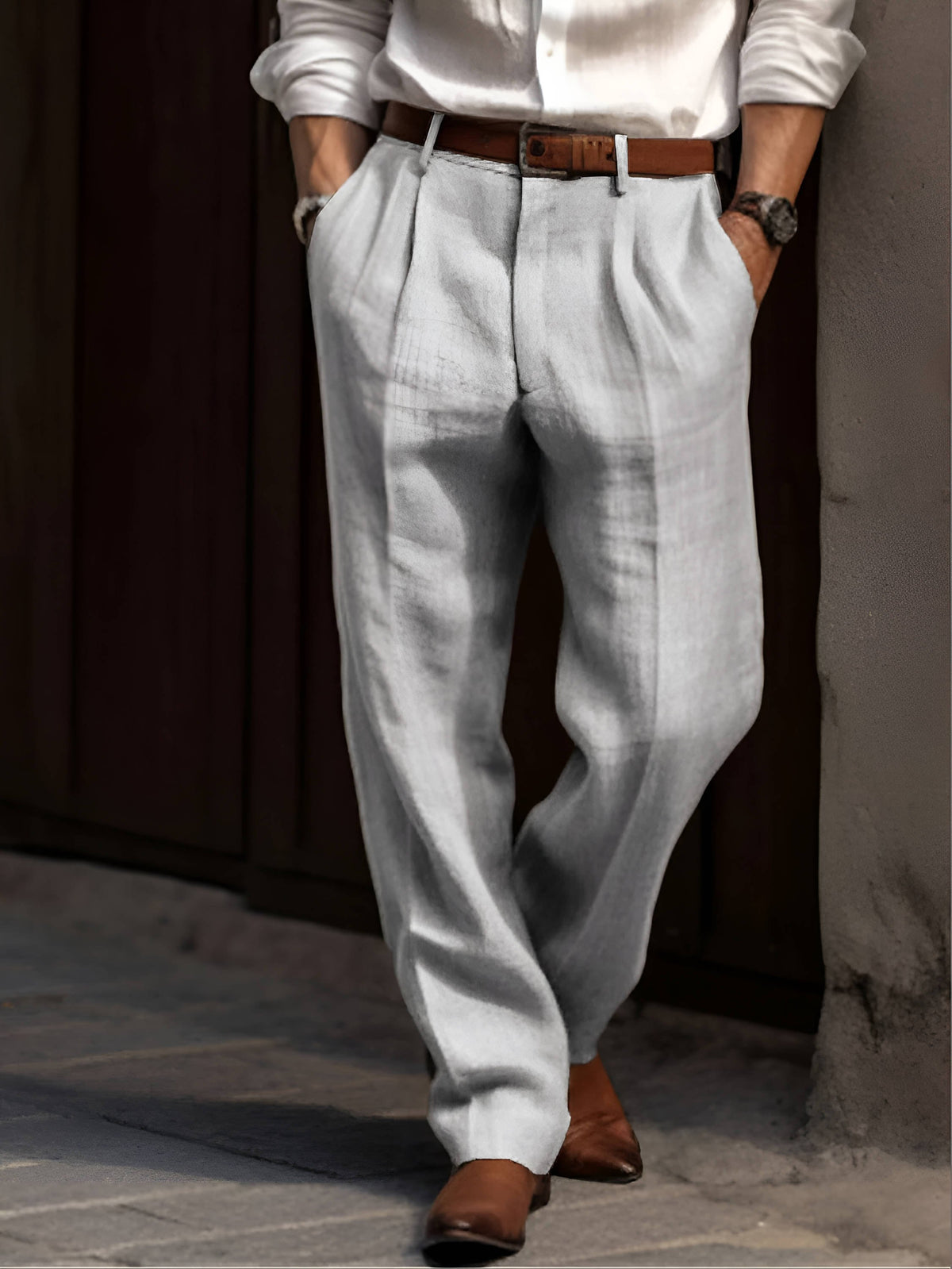 Men's Pleated Wide-Leg Trousers - Gray