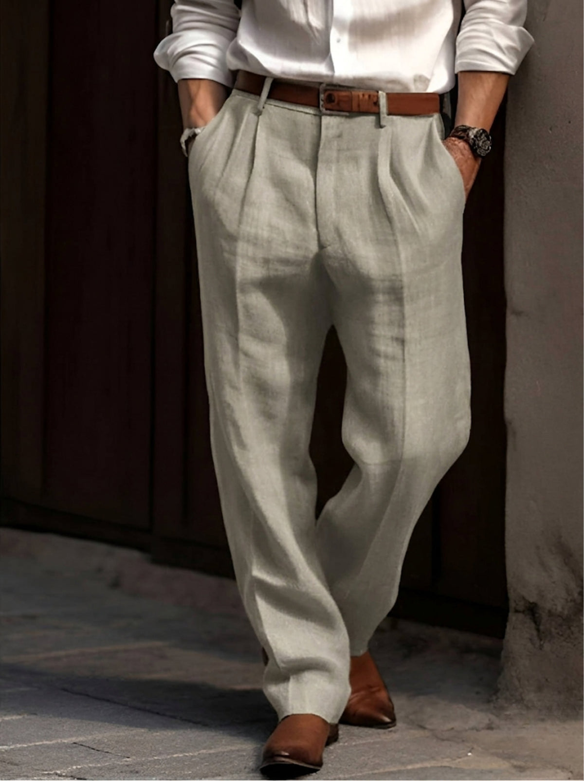Men's Pleated Wide-Leg Trousers - Green