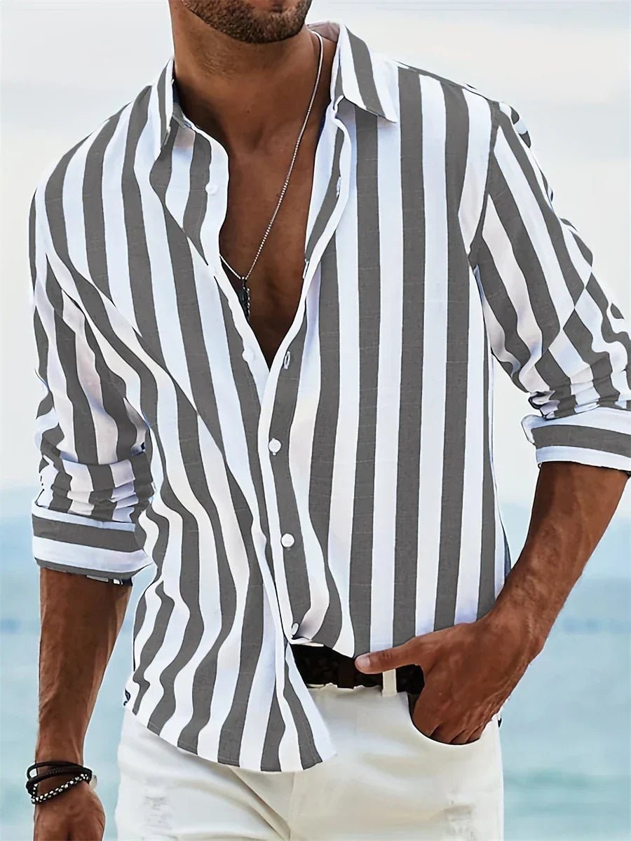 Men's Long Sleeve Striped Shirt - Dark Grey