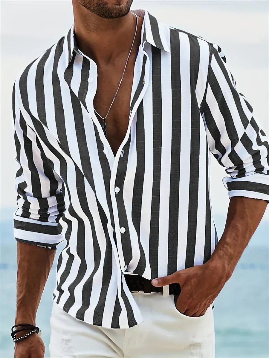 Men's Long Sleeve Striped Shirt - Black