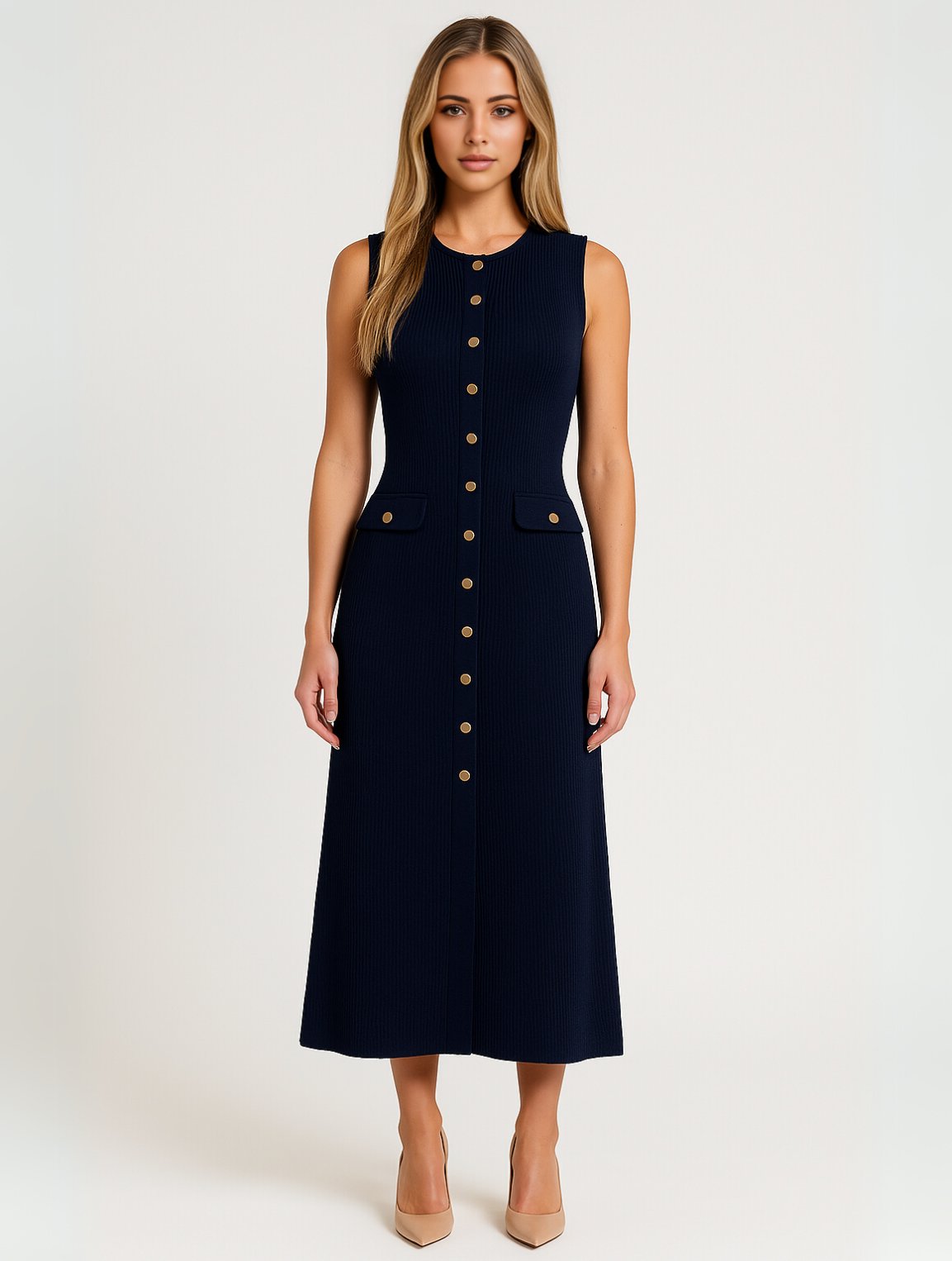 Women's Knit Midi Dress - Navy Blue