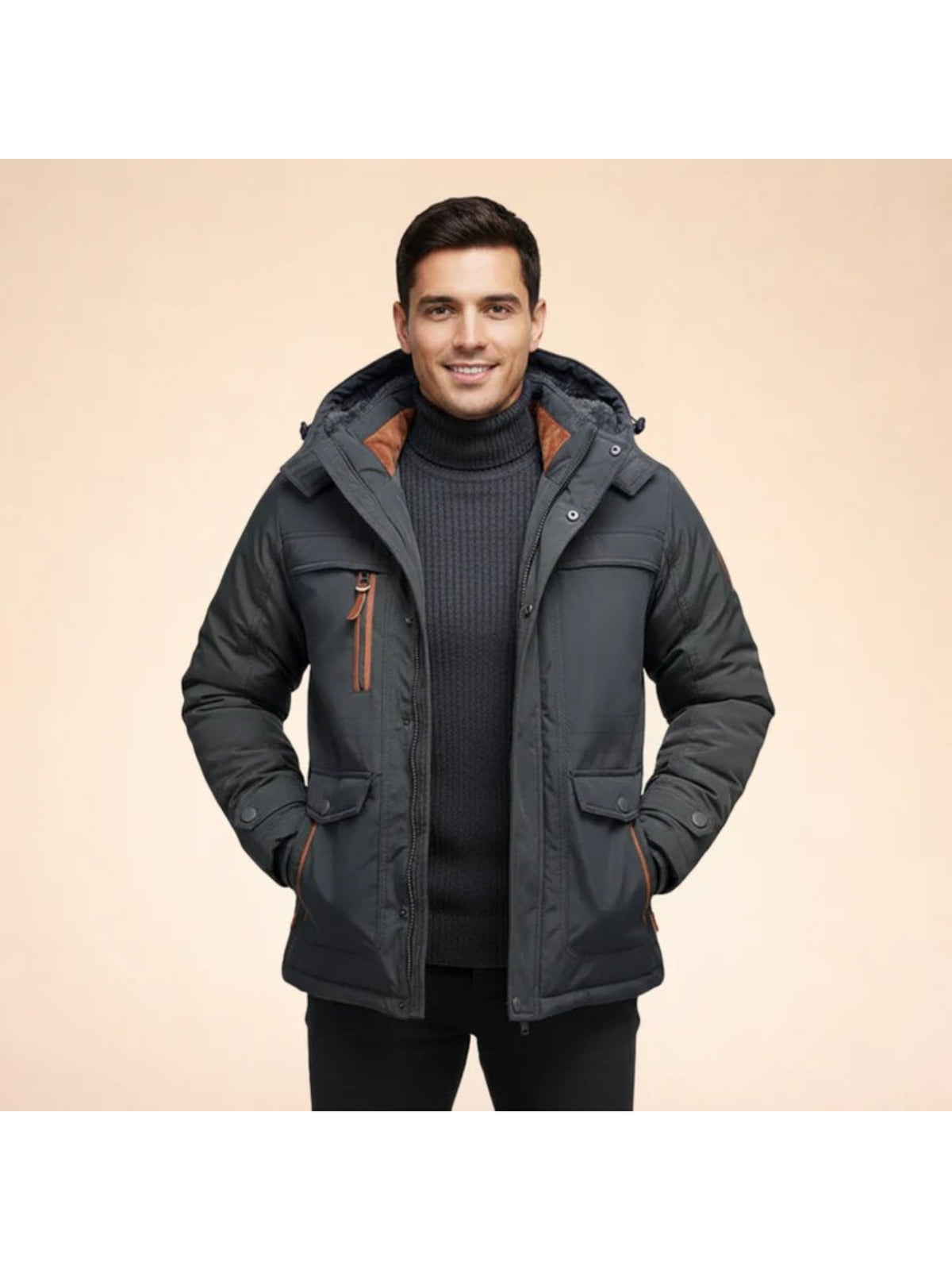 Men's Hooded Insulated Nylon Parka - Gray