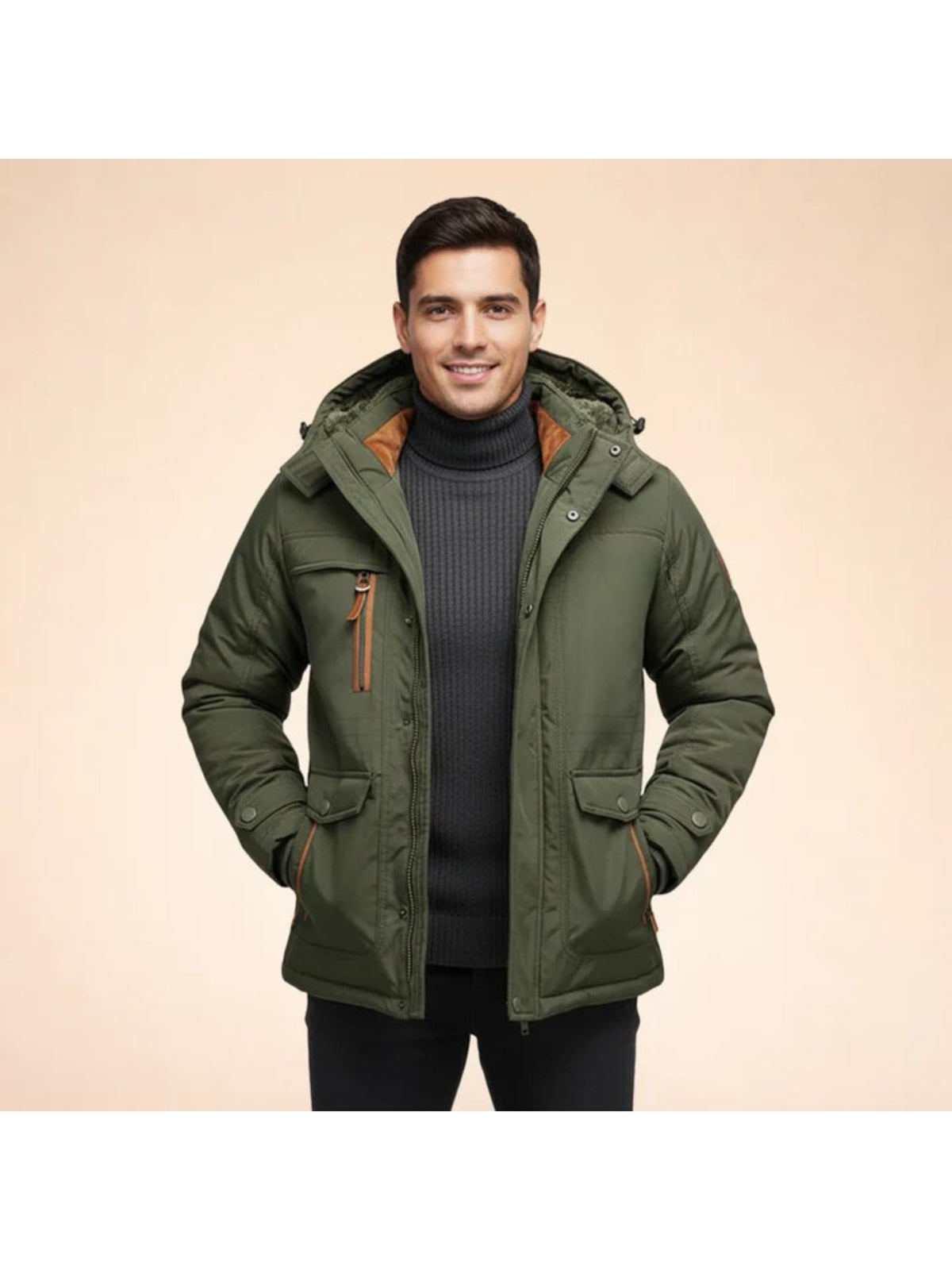 Men's Hooded Insulated Nylon Parka - Green