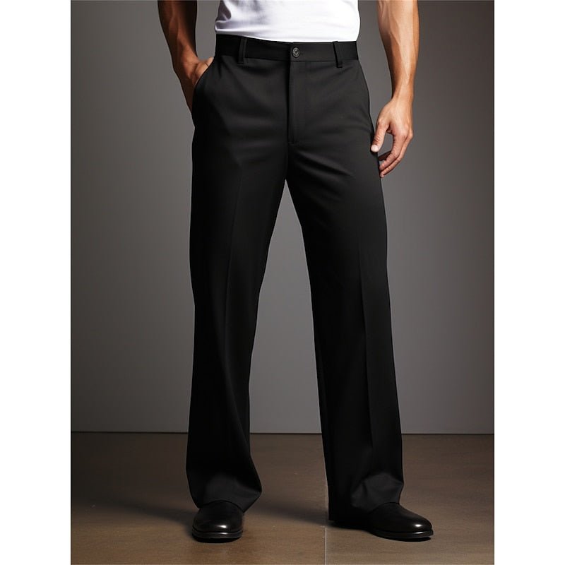 Men's Straight Leg Wool Dress Trousers - Black